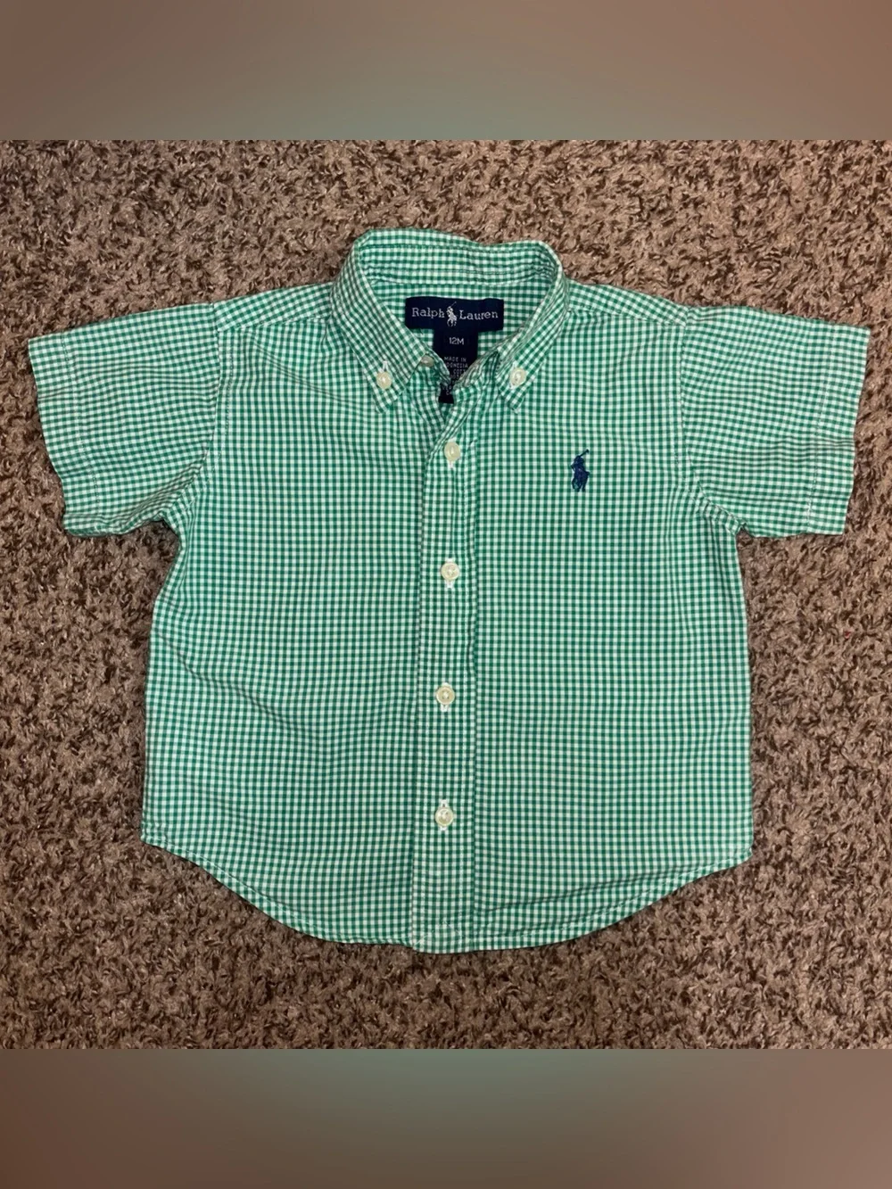 Polo Ralph Lauren Toddler Green/White Checkered Button-Down Shirt Size 12M